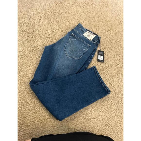 NEW True Religion Jeans Men's 34x32 Blue Denim Bobby Relaxed Baggy Distressed